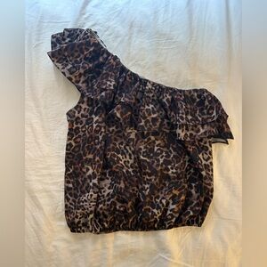 Leopard Tank Top - One Shoulder Ruffle Detail